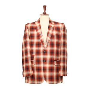 Mens Blazer Orange Beige Plaid Check Dress Formal Jacket Wedding Sport Coat 44R